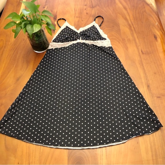 La Vie En Rose Sexy Romantic Pink Lace Polka Dot Camisole Slip Lingerie Dress - Picture 9 of 12